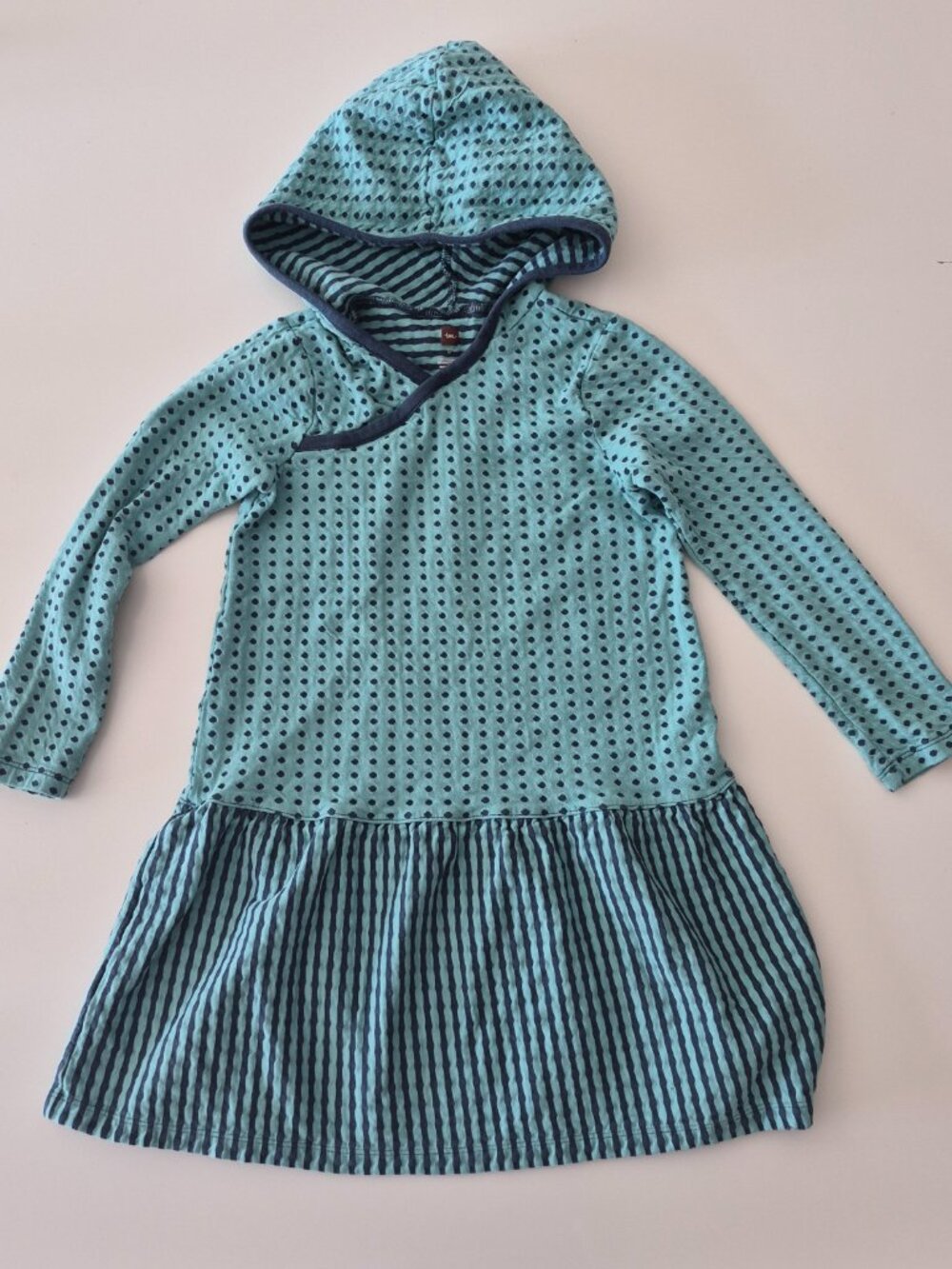 Tea Collection Dress Girls 8 Hooded Cotton Polka Dot Stripe Long Sleeve